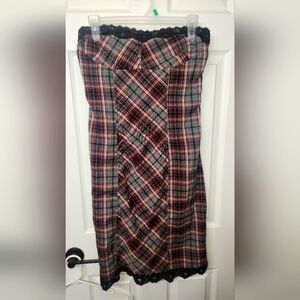 Plaid Tube Top Dress, Size L, Black, red, and white